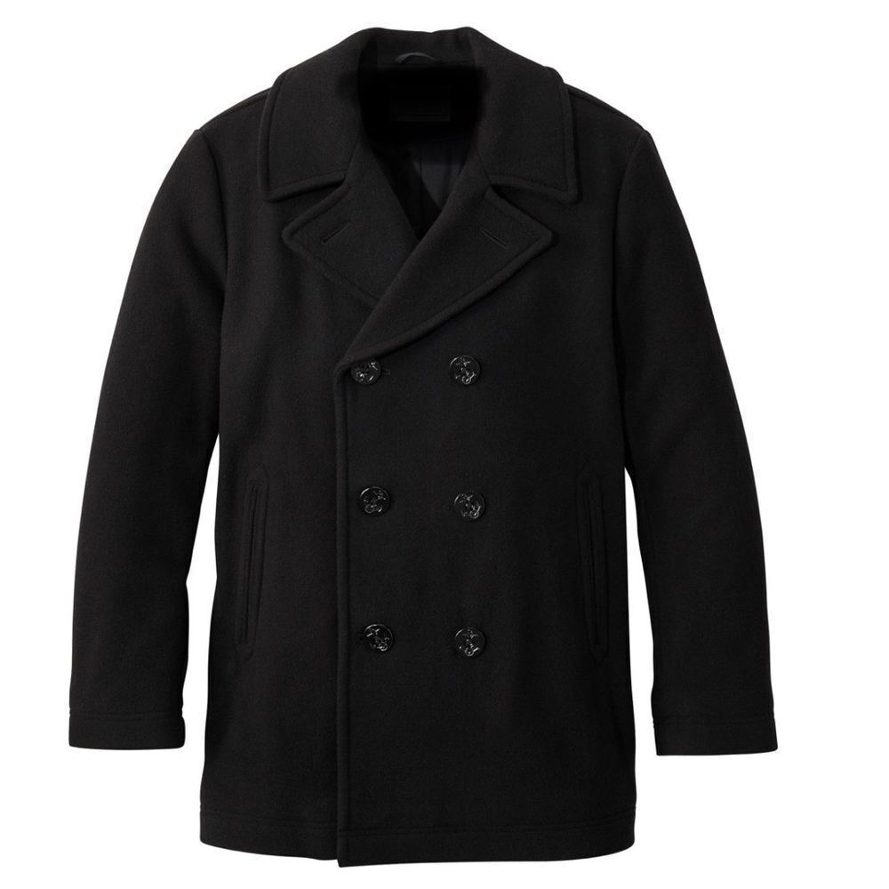 Kroon Men’s Black Wool Blend Peacoat Double Breasted Overcoat Jacket 48R